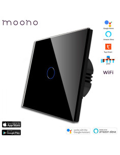 Întrerupător smart WiFi touch simplu TUYA, panou sticlă, nul opțional, Moono, negru