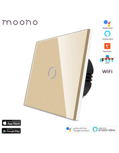 Întrerupător smart WiFi touch simplu TUYA, panou sticlă, nul opțional, Moono, auriu