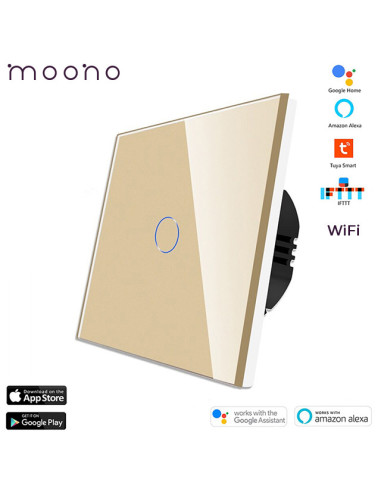 Întrerupător smart WiFi touch simplu TUYA, panou sticlă, nul opțional, Moono, auriu