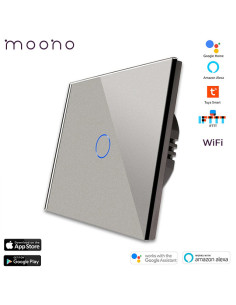 Întrerupător smart WiFi touch simplu TUYA, panou sticlă, nul opțional, Moono, gri