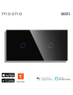 Întrerupător Smart WiFi touch simplu + simplu, TUYA, panou sticlă, nul opțional, Moono, negru