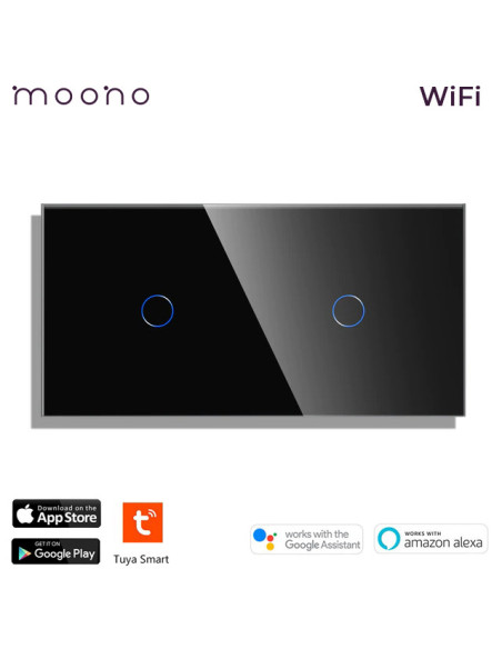 Întrerupător Smart WiFi touch simplu + simplu, TUYA, panou sticlă, nul opțional, Moono, negru