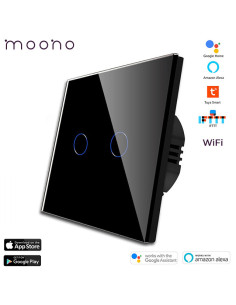 Întrerupător smart WiFi touch dublu TUYA, panou sticlă, nul opțional, Moono, negru