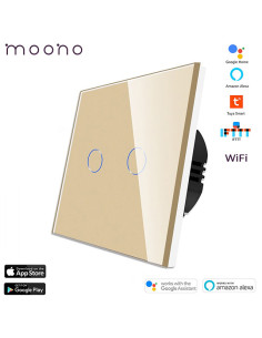 Întrerupător smart WiFi touch dublu TUYA, panou sticlă, nul opțional, Moono, auriu