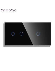 Întrerupător smart WiFi touch dublu + simplu TUYA, panou sticlă, nul opțional, Moono, negru
