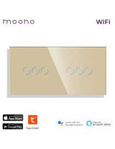 Întrerupător smart WiFi touch triplu + triplu TUYA, panou sticlă, nul opțional, Moono, auriu
