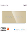 Întrerupător smart WiFi touch triplu + triplu TUYA, panou sticlă, nul opțional, Moono, auriu