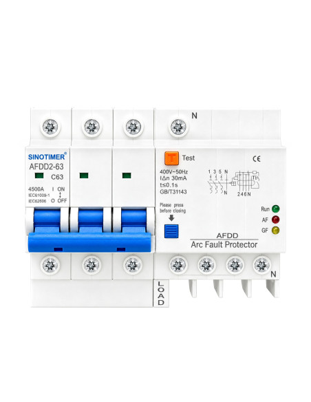 Intrerupator AFFD Sinotimer AFFD2-63 C63 63A 3P+N 400V 30mA, protectie arc, diferentiala, suprasarcina