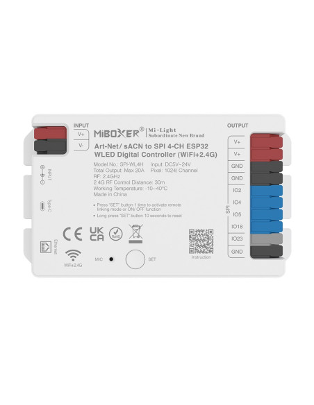 MiBoxer SPI-WL4H Controller Digital sACN to SPI 4 canale ESP32WLED (WiFi+2.4G)