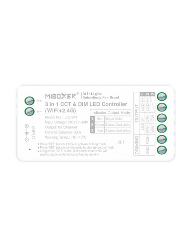 MiBoxer LC3-WR Controller LED 2 fire 3in1 CCT&DIM (WiFi + 2.4GHz)