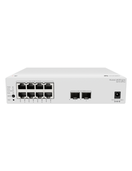 Switch L2, 8 x RJ45 1G PoE+, 2 x SFP 2.5G, PoE 128W, Cloud Management - Huawei eKit S210-8P2J