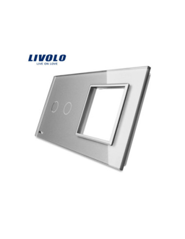 Panou pentru Întrerupător Touch dublu + Ramă Simplă din sticlă 2x2M Livolo