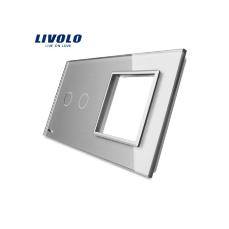 Panou pentru Întrerupător Touch dublu + Ramă Simplă din sticlă 2x2M Livolo