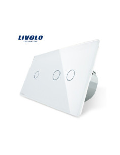 Întrerupător touch simplu + dublu cu panou din sticlă Livolo, alb