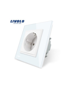 Priză Schuko simplă cu Ramă din sticlă Livolo, alb