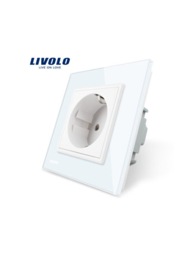 Priză Schuko simplă cu Ramă din sticlă Livolo, alb