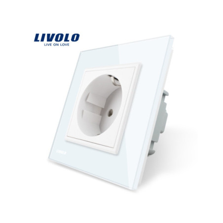 Priză Schuko simplă cu Ramă din sticlă Livolo, alb