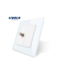 Priză simplă TV Satelit cu ramă din sticlă Livolo, alb