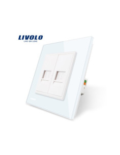 Priză dublă Telefon RJ11 + Date RJ45 Cat6 cu ramă din sticlă Livolo, alb