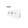 Priză triplă 2x Schuko + TV + Date RJ45 CAT6 cu ramă din sticlă Livolo, alb