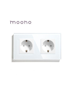 Priză dublă Schuko, ramă sticlă, pentru 2 doze, Moono, alb