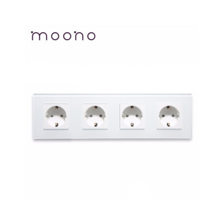 Priză cvadruplă Schuko, ramă sticlă, Moono, alb