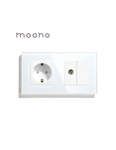 Priză Schuko + TV, ramă sticlă, Moono, alb