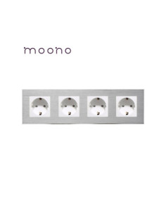 Priză Schuko cvadruplă, ramă aluminiu, Moono, alb