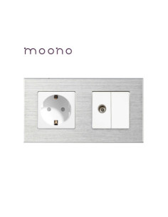 Priză Schuko + TV, ramă aluminiu, Moono, alb