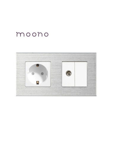 Priză Schuko + TV, ramă aluminiu, Moono, alb