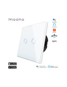 Întrerupător smart WiFi touch dublu TUYA, panou sticlă, nul opțional, Moono, alb