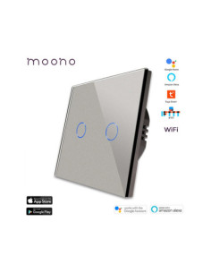 Întrerupător smart WiFi touch dublu TUYA, panou sticlă, nul opțional, Moono, alb 2