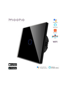 Întrerupător smart WiFi touch simplu TUYA, panou sticlă, nul opțional, Moono, alb