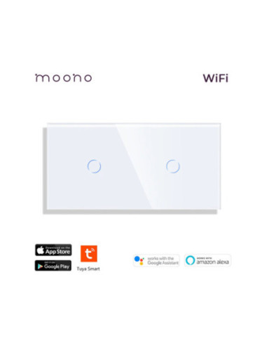 Întrerupător Smart WiFi touch simplu + simplu, TUYA, panou sticlă, nul opțional, Moono, alb