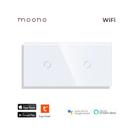 Întrerupător Smart WiFi touch simplu + simplu, TUYA, panou sticlă, nul opțional, Moono, alb