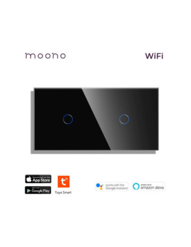 Întrerupător Smart WiFi touch simplu + simplu, TUYA, panou sticlă, nul opțional, Moono, alb