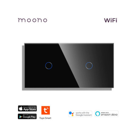 Întrerupător Smart WiFi touch simplu + simplu, TUYA, panou sticlă, nul opțional, Moono, alb