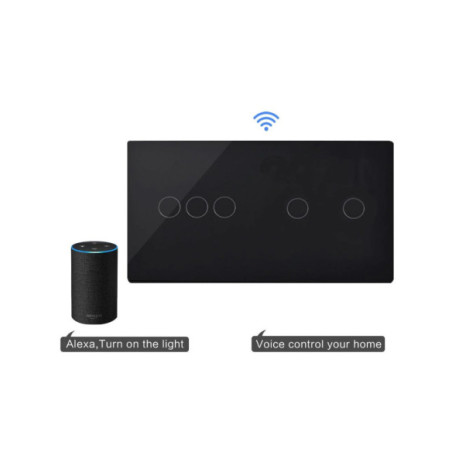 Întrerupător smart WiFi touch triplu + dublu TUYA, panou sticlă, nul opțional, Moono, alb