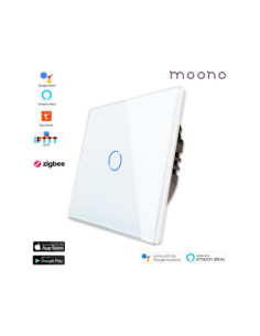 Întrerupător smart Zigbee touch simplu TUYA, panou sticlă, cu nul, Moono, alb