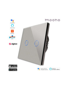 Întrerupător smart Zigbee touch dublu TUYA, panou sticlă, fără nul, Moono, alb 2