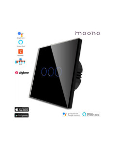 Întrerupător smart Zigbee touch triplu TUYA, panou sticlă, fără nul, Moono, alb