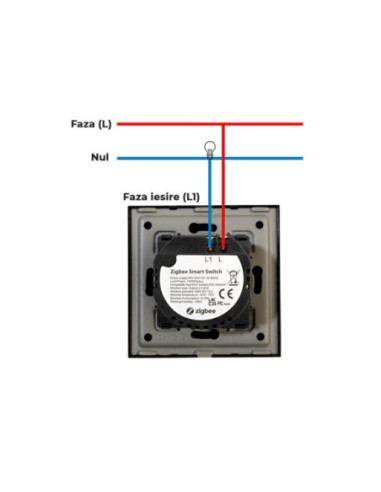 Modul întrerupător smart Zigbee touch simplu, TUYA, fără nul, Moono