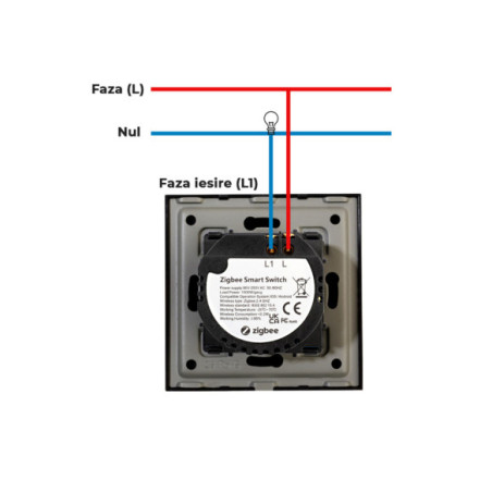 Modul întrerupător smart Zigbee touch simplu, TUYA, fără nul, Moono