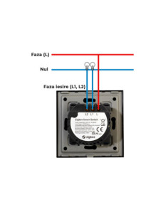 Modul întrerupător smart Zigbee touch dublu, TUYA, fără nul, Moono 2