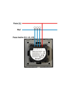 Modul întrerupător smart Zigbee touch triplu, TUYA, fără nul, Moono 2