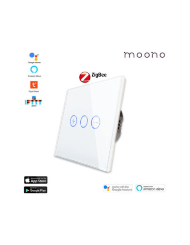 Întrerupător smart Zigbee touch dimmer (variator) TUYA, panou sticlă, cu nul, Moono, alb