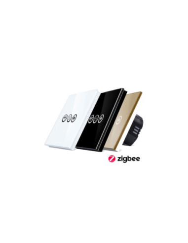 Întrerupător smart Zigbee touch pentru jaluzele TUYA, panou sticlă, cu nul, Moono, alb