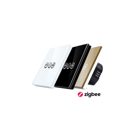 Întrerupător smart Zigbee touch pentru jaluzele TUYA, panou sticlă, cu nul, Moono, alb