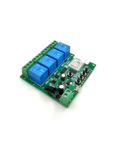 Releu smart ZigBee + RF cu 4 canale, 5V-32V, dry contact, SmartWise, compatibil Tuya si EWeLink