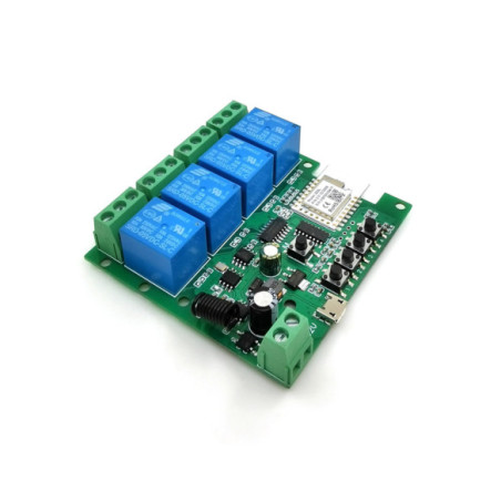Releu smart ZigBee + RF cu 4 canale, 5V-32V, dry contact, SmartWise, compatibil Tuya si EWeLink